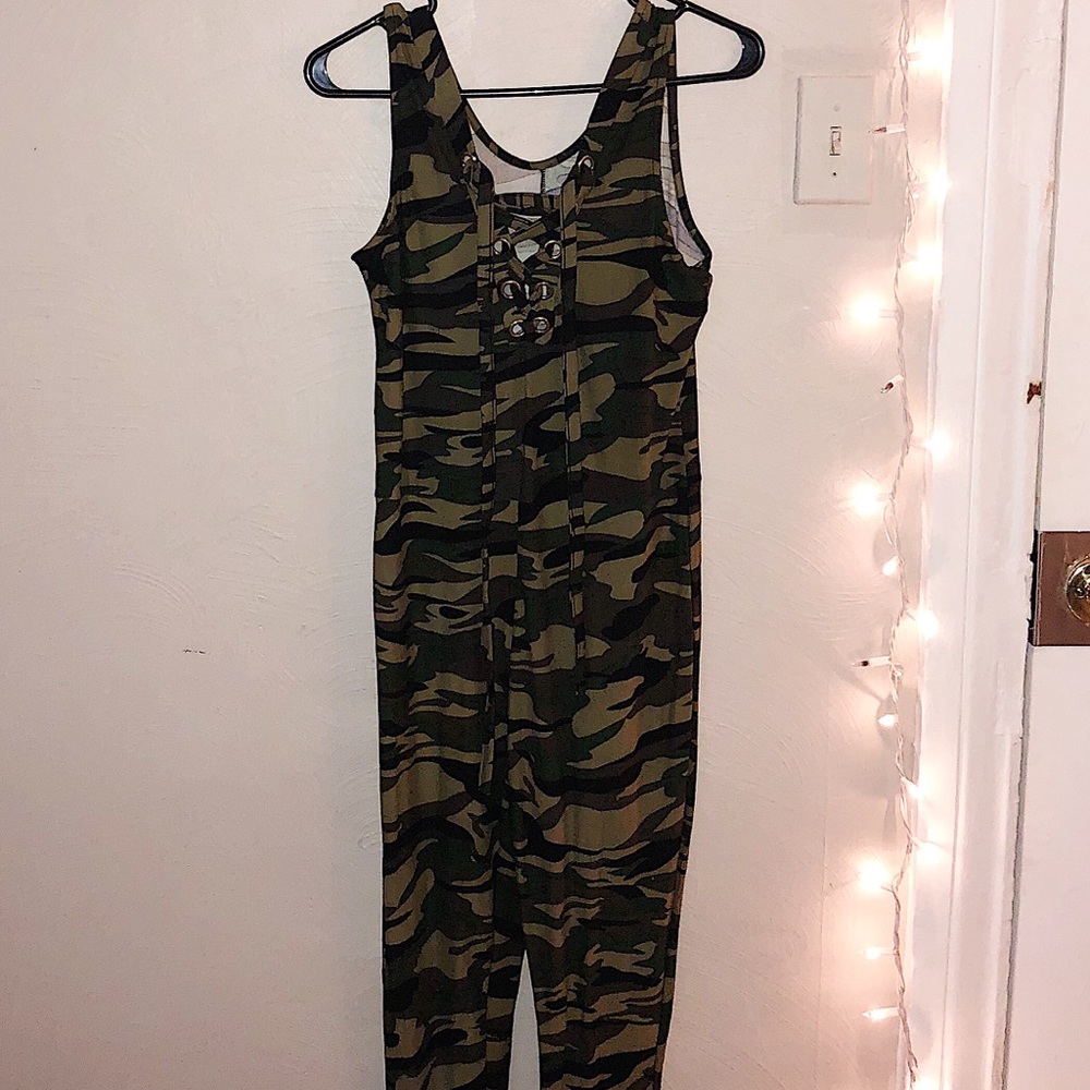 Army print full length romper